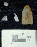     18HA001-FS-00003-lithics.jpg - Three (3) Flakes and One (1) Projectile Point from Site 18HA001, Aberdeen Proving Ground, Maryland, US
        May 15, 2003
